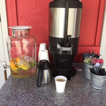 Boon Fly Cafe - Complimentary citrus infused water and coffee outside on the patio. Nice touch since there's almost always a wait! - American Near Me - Napa, California Boon Fly Cafe - Complimentary citrus infused water and coffee outside on the patio. Nice touch since there's almost always a wait! - American Near Me - Napa, California