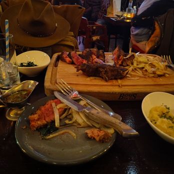 Home Bx - Cote de Boeuf, with grilled onions, mashed potatoes and sauteed spinach. I already started before taking this photo. - Steakhouses Near Me - Bronx, New York