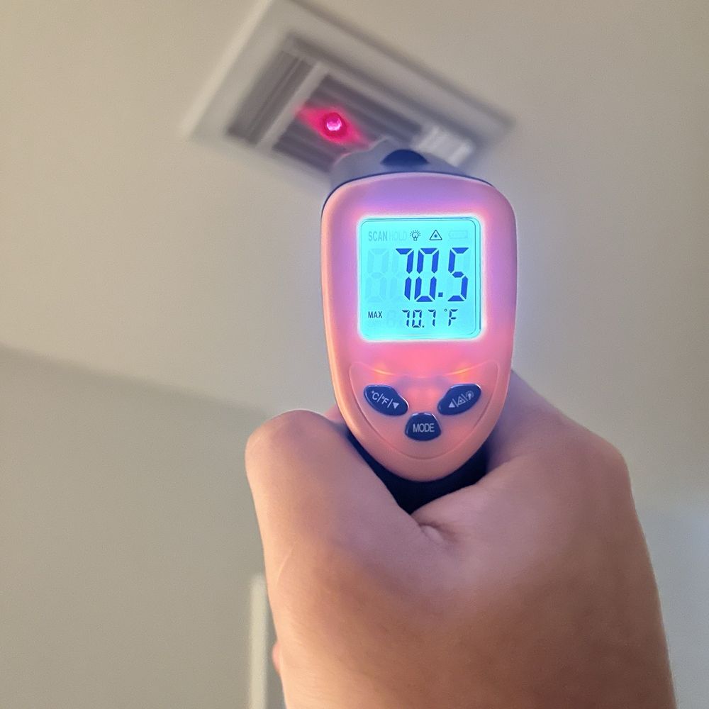 Richmond's Air - Air temp BEFORE Richmond's Air changed the duct placement in the plenum. - Heating & Air Conditioning/HVAC Near Me Richmond's Air - Air temp BEFORE Richmond's Air changed the duct placement in the plenum. - Heating & Air Conditioning/HVAC Near Me