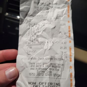 Burger King - The receipt from the trash. - Fast Food Near Me - Buckeye, Arizona Burger King - The receipt from the trash. - Fast Food Near Me - Buckeye, Arizona