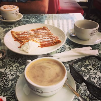 Crepes de Paris - Dulce de leche crepe, Americano and cappuccino. Everything was delicious! - Creperies Near Me - Brea, California