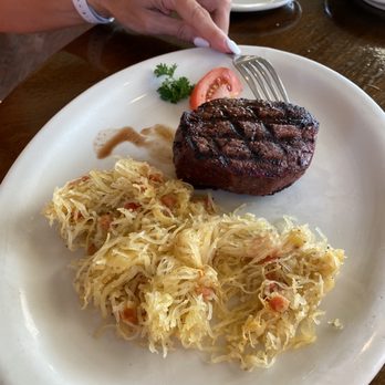 Whispering Woods Grill - 8 oz fillet with spaghetti squash - Steakhouses Near Me - Jordan, Arkansas Whispering Woods Grill - 8 oz fillet with spaghetti squash - Steakhouses Near Me - Jordan, Arkansas