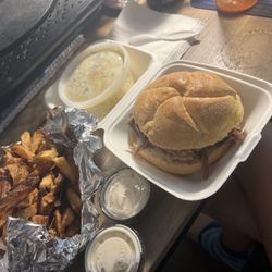 Forrest Dunlap - Brisket sandwich  French fry  Potato salad