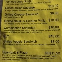 Joey's the Edge - Menu