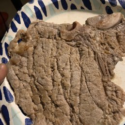 T-bone steak that's grey, steamed and not seasoned. It's so thin and nasty the texture is off