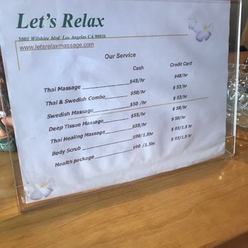Let's Relax - Price Menu - Massage Near Me - Los Angeles, California