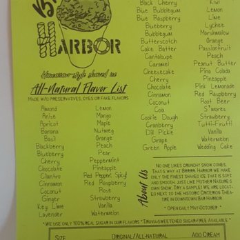 Brrrr Harbor - The menu at the Bar Harbor Brrrr! Harbor location - Shaved Ice Near Me - Bar Harbor, Maine Brrrr Harbor - The menu at the Bar Harbor Brrrr! Harbor location - Shaved Ice Near Me - Bar Harbor, Maine