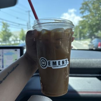 Cement Coffee Company - Iced salted caramel latte with almond milk (Large) - Coffee & Tea Near Me - Islip, New York Cement Coffee Company - Iced salted caramel latte with almond milk (Large) - Coffee & Tea Near Me - Islip, New York
