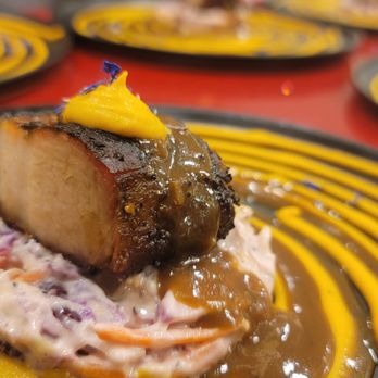 Chefs Ink Catering Miami - Glazed Pork Loin Steak on Pumpkin Purée and Gravy - Personal Chefs Near Me - North Miami Beach, Florida Chefs Ink Catering Miami - Glazed Pork Loin Steak on Pumpkin Purée and Gravy - Personal Chefs Near Me - North Miami Beach, Florida