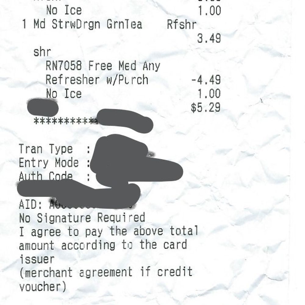 Dunkin' -  the receipt for the restaurant - Coffee & Tea Near Me - Upper Marlboro, Maryland