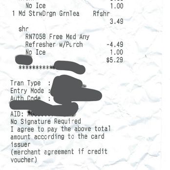 Dunkin' -  the receipt for the restaurant - Coffee & Tea Near Me - Upper Marlboro, Maryland