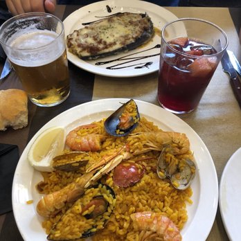 Alhambra - Paella marinera + eggplant dish (first course) - Spanish Near Me - Madrid, M