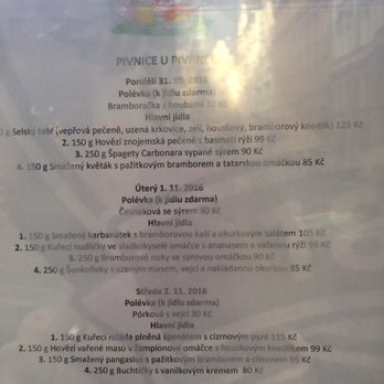 Pivnice U Pivrnce - Daily dishes for the week - Brasseries Near Me - Prague, Puerto Rico Pivnice U Pivrnce - Daily dishes for the week - Brasseries Near Me - Prague, Puerto Rico