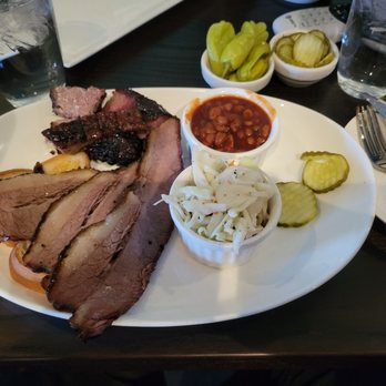 Elevated Q - Brisket, burnt ends, creamy coleslaw, hickory pit beans, toast. Pickles & peppers AKA "The Outlaw Platter" - Barbeque Near Me - Westminster, Colorado Elevated Q - Brisket, burnt ends, creamy coleslaw, hickory pit beans, toast. Pickles & peppers AKA "The Outlaw Platter" - Barbeque Near Me - Westminster, Colorado