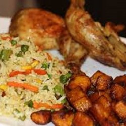 Meals Afrique - Vegetable Fried Rice, Chicken and Fried Plantain Cubes