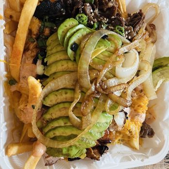 Teriyaki House Grill - 1/2 Beef & Chicken Plate w/ cheese fries and avocado - American Near Me - Chino, California
