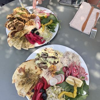 Dune - Top: fried chicken plate Bottom: Lamb plate - Falafel Near Me - Los Angeles, California Dune - Top: fried chicken plate Bottom: Lamb plate - Falafel Near Me - Los Angeles, California