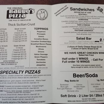 Barro's Pizza - menu as of 1/13/24 - Pizza Near Me - Whittier, California