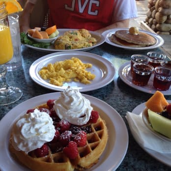Janet's Montana Cafe - Raspberry and chocolate chip waffle + mimosa + eggs + fruit + homemade salsa & syrup! = - American Near Me - Alpine, California Janet's Montana Cafe - Raspberry and chocolate chip waffle + mimosa + eggs + fruit + homemade salsa & syrup! = - American Near Me - Alpine, California