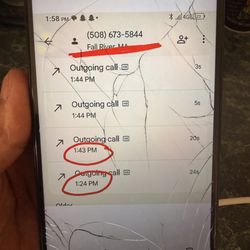 Fall River Taxi - My call log showing that I DID NOT CALL 10 minutes later!!! And the other two shows that he was hanging up my phone calls