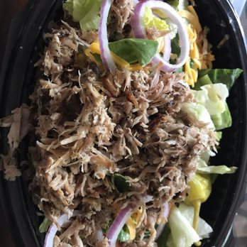 Full Moon BBQ - Pork on the salad w/Full Moon BBQ as dressing - Barbeque Near Me - McCalla, Alabama