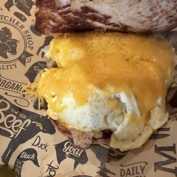 Cornerstone BBQ Redlands - Breakfast sandwich (on the inside - look at that melted cheese!) - Barbeque Near Me - Redlands, California Cornerstone BBQ Redlands - Breakfast sandwich (on the inside - look at that melted cheese!) - Barbeque Near Me - Redlands, California
