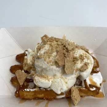 Philly Waffle Cabin - Cinnamon Sugar Waffle with Vanilla ice cream, Caramel and Graham Crackers - Food Trucks Near Me Philly Waffle Cabin - Cinnamon Sugar Waffle with Vanilla ice cream, Caramel and Graham Crackers - Food Trucks Near Me