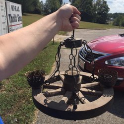 Harm's Way Animal Shelter and Thrift Shop - The wagon wheel light I got for under $3! :)