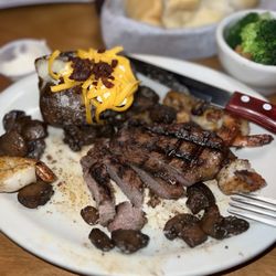 Texas Roadhouse - 8 oz steak & shrimp combo with a tiny potato