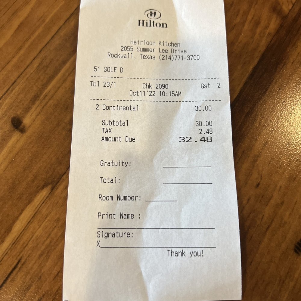 Our bill. Covered by our tier perks $30. With tip we paid $8.48 ($6 tip)