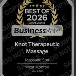 Knot Therapeutic Massage - 2025 -2026 You all ranked us the "BEST"?!! Wow!!! This is such an honor!! United, we stand. Divided, we fall! Thank you, West Monroe !!!