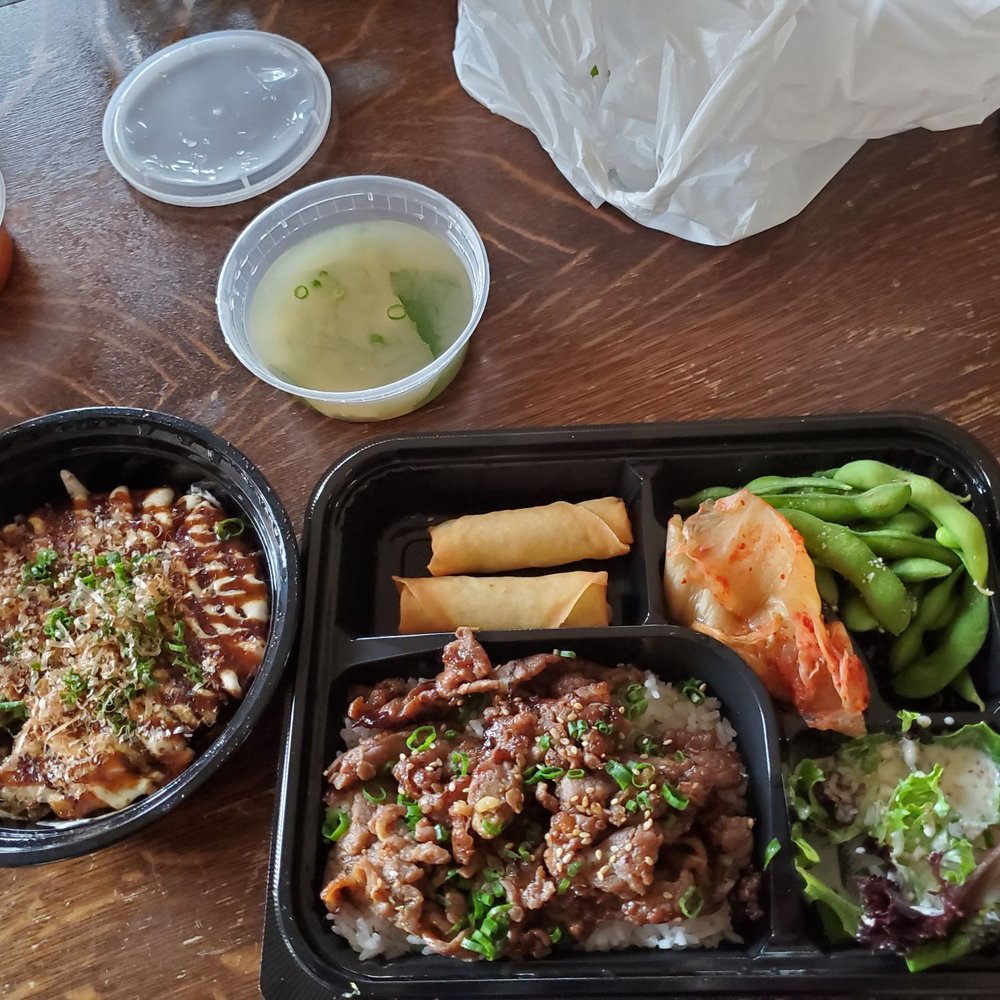 Ninja Kitchen - Okonomiyaki, left. Bulgogi bento, right. Extra side of kimchee. - Asian Fusion Near Me - Mansfield, Texas Ninja Kitchen - Okonomiyaki, left. Bulgogi bento, right. Extra side of kimchee. - Asian Fusion Near Me - Mansfield, Texas