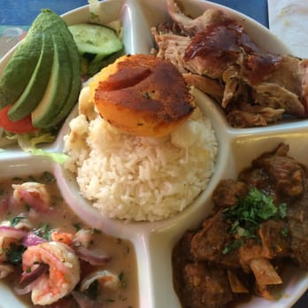 Ecuadorian Restaurant - Bandera "Ecuadorian dish with roasted pork, goat stew, shrimp cocktail corn, rice, potato cake, avocado & salad"- delicious and plenty for 2 - Latin American Near Me - Astoria, New York Ecuadorian Restaurant - Bandera "Ecuadorian dish with roasted pork, goat stew, shrimp cocktail corn, rice, potato cake, avocado & salad"- delicious and plenty for 2 - Latin American Near Me - Astoria, New York