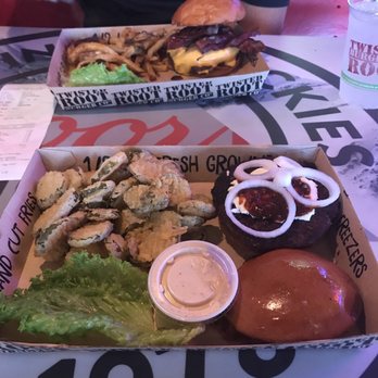 Twisted Root Burger - Burger with goat cheese!!! And fried pickles - Burgers Near Me - Lubbock, Texas Twisted Root Burger - Burger with goat cheese!!! And fried pickles - Burgers Near Me - Lubbock, Texas
