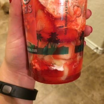 Bahama Buck's - The bottom was drenched with the strawberry syrup! That's exaggerated. - Shaved Ice Near Me - Universal City, Texas