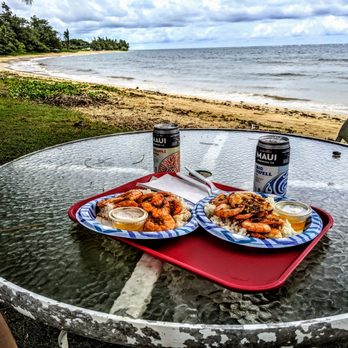 Shrimp Shack - Spicy garlic shrimp and a couple of IPAs we picked up at Ching's Market next door, and at a table on the beach right across road. Paradise! - Seafood Near Me - Hauula, Hawaii Shrimp Shack - Spicy garlic shrimp and a couple of IPAs we picked up at Ching's Market next door, and at a table on the beach right across road. Paradise! - Seafood Near Me - Hauula, Hawaii