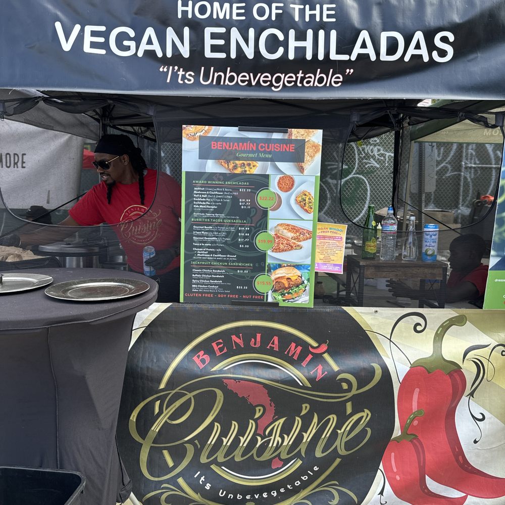 Benjamin Cuisine - a sign for benjamin cuisine, home of the vegan enchiladas - Vegan Near Me - North Hollywood, California Benjamin Cuisine - a sign for benjamin cuisine, home of the vegan enchiladas - Vegan Near Me - North Hollywood, California