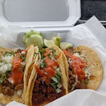 Happy Taco Feliz - Three tacos with their hot sauce. - Food Trucks Near Me - Jacksonville, Florida Happy Taco Feliz - Three tacos with their hot sauce. - Food Trucks Near Me - Jacksonville, Florida
