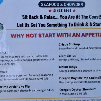 Mo's Seafood & Chowder - Menu - American Near Me - Astoria, Oregon Mo's Seafood & Chowder - Menu - American Near Me - Astoria, Oregon