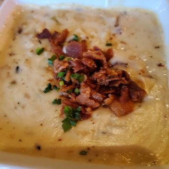 Cinder Bar - New England clam chowder with candy bacon crumbs. - New American Near Me - Williamstown, New Jersey Cinder Bar - New England clam chowder with candy bacon crumbs. - New American Near Me - Williamstown, New Jersey