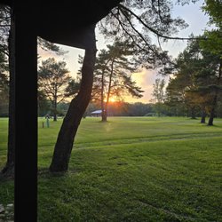 High Pines RV Park - View from Cabin #4....picture perfect. And each cabin has a fire ring and picnic table for your enjoyment.