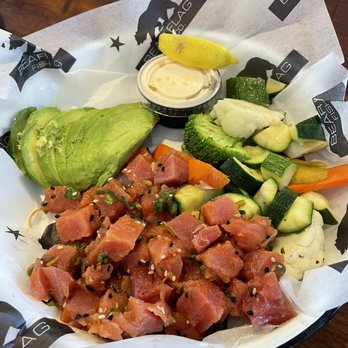 Bear Flag Fish - Small Seafood Plate. Ahi Poke, mixed vegetables and avocado. - Seafood Near Me - Huntington Beach, California