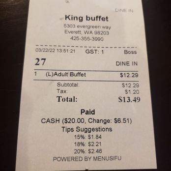 Five Guys - Here's what not getting ripped off looks like. I had salad, shrimp, pork, beef, steamed clams, rice, soup, dessert, and a FREE pop. - Burgers Near Me - Lynnwood, Washington
