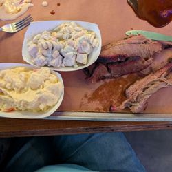 Sugarfire Smoke House - 1 meat plate with brisket and potato salad and cobb salad