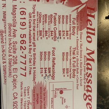 Hello Massage - There prices are great! You won't be disappointed with Lucy. Thank you, Lucy! - Massage Near Me - El Cajon, California