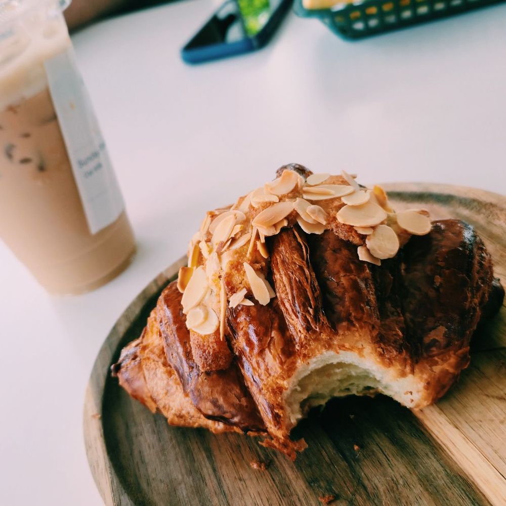 Almond croissant and iced latte