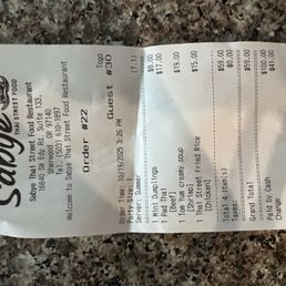 Receipt from takeout