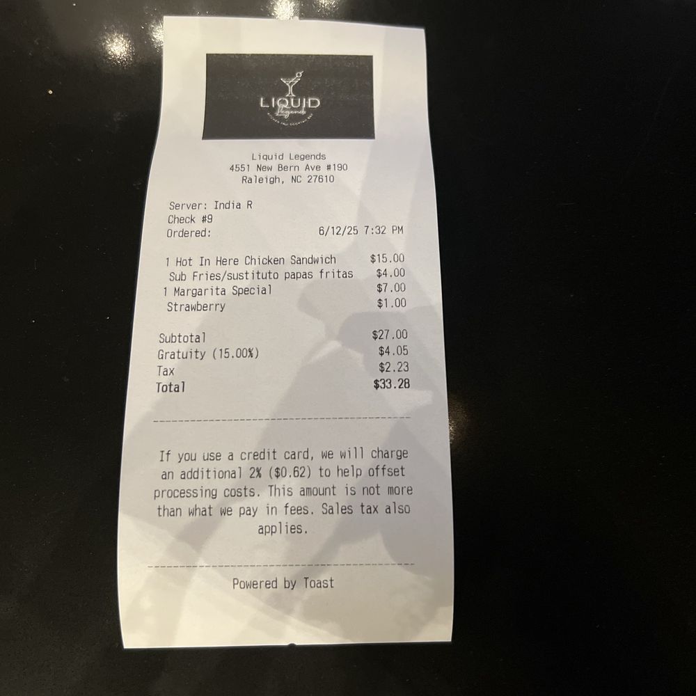 Liquid Legends - Receipt. - Tapas/Small Plates Near Me - Raleigh, North Carolina Liquid Legends - Receipt. - Tapas/Small Plates Near Me - Raleigh, North Carolina