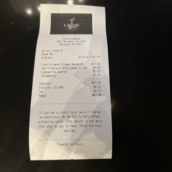 Liquid Legends - Receipt. - Tapas/Small Plates Near Me - Raleigh, North Carolina Liquid Legends - Receipt. - Tapas/Small Plates Near Me - Raleigh, North Carolina
