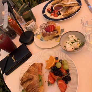 Little Lion Cafe - Lox croissant and waffle with side of poached eggs and coffee crumb cake - Cafes Near Me - San Diego, California